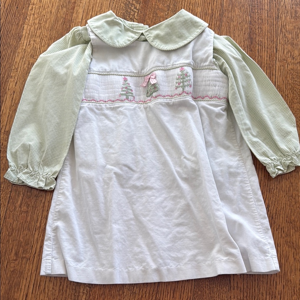 Green and White Long Sleeve Blouse with coordinating jumper